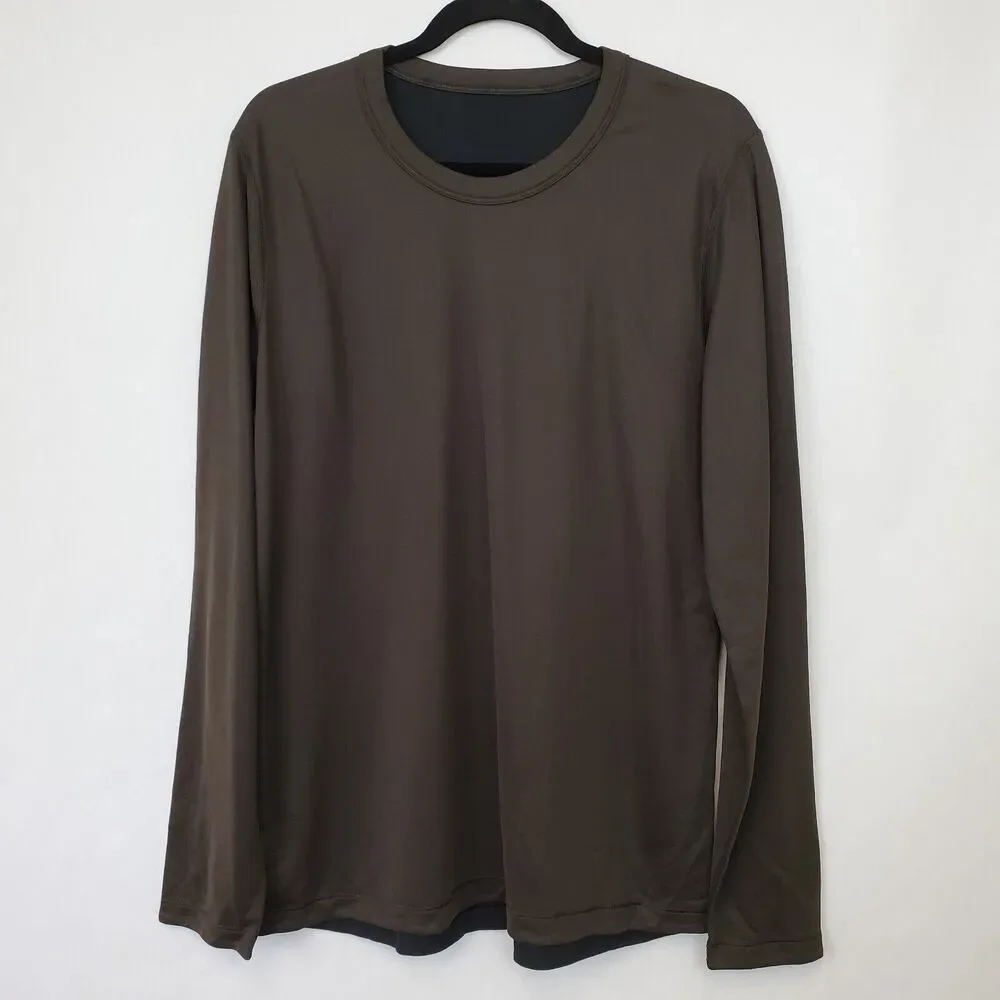 Lululemon Shirt Mens Large? Reversible Long Sleeve Crew Neck Black Brown Casual